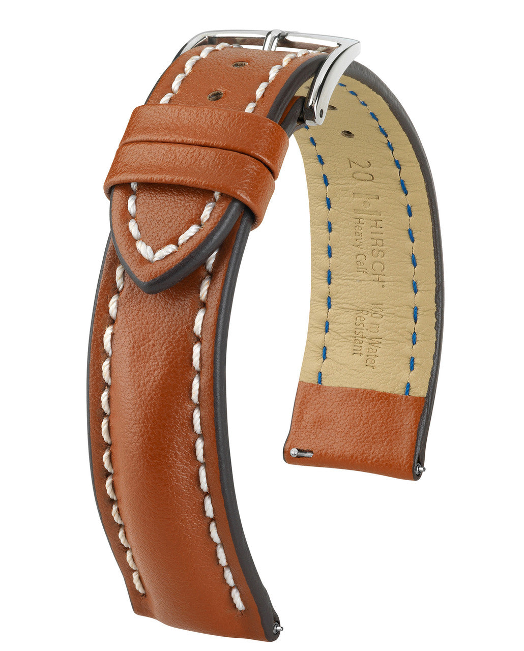 HIRSCH HEAVY CALF Water &amp; Scratch Resistant Calfskin Watch Band 014 75 - Gold Brown