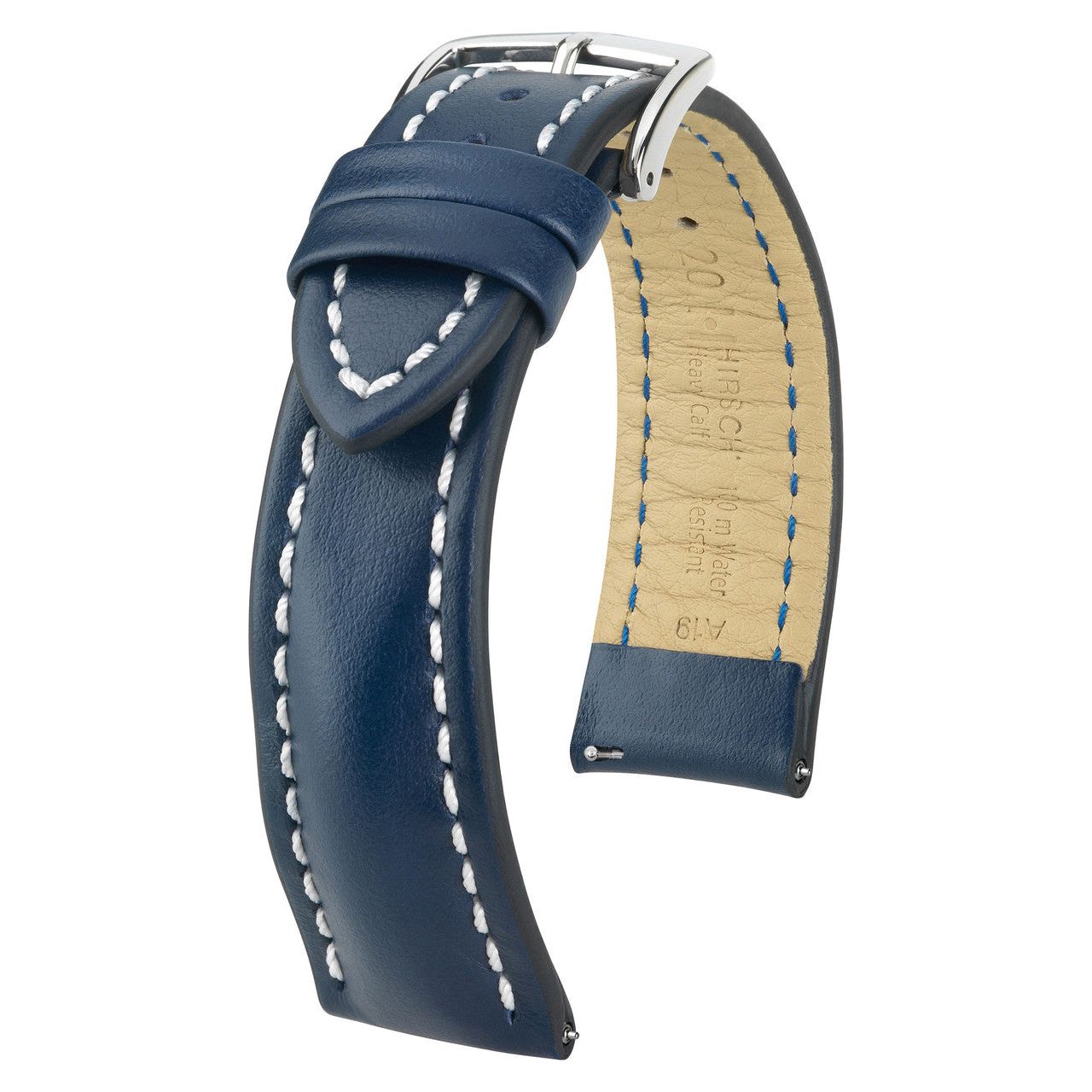 Blue HIRSCH HEAVY CALF Water &amp; Scratch Resistant Calfskin Watch Band 014 75