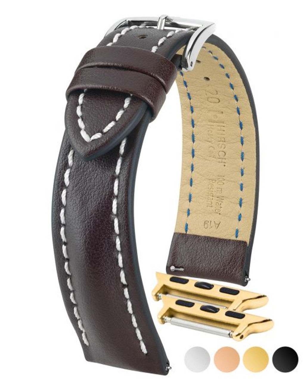 HIRSCH HEAVY CALF Water &amp; Scratch Resistant Calfskin Watch Band 014 75 - Brown