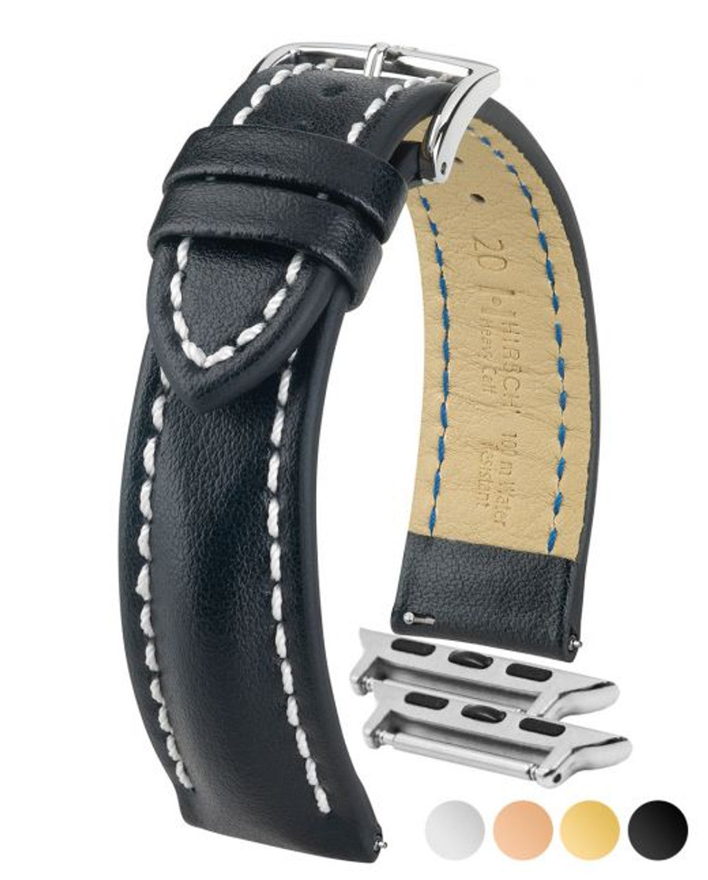 HIRSCH HEAVY CALF Water &amp; Scratch Resistant Calfskin Watch Band 014 75 - Black