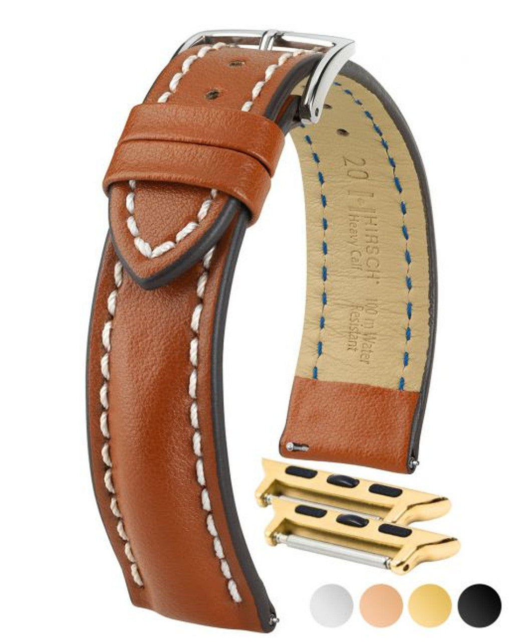 HIRSCH HEAVY CALF Water &amp; Scratch Resistant Calfskin Watch Band 014 75 - Gold Brown