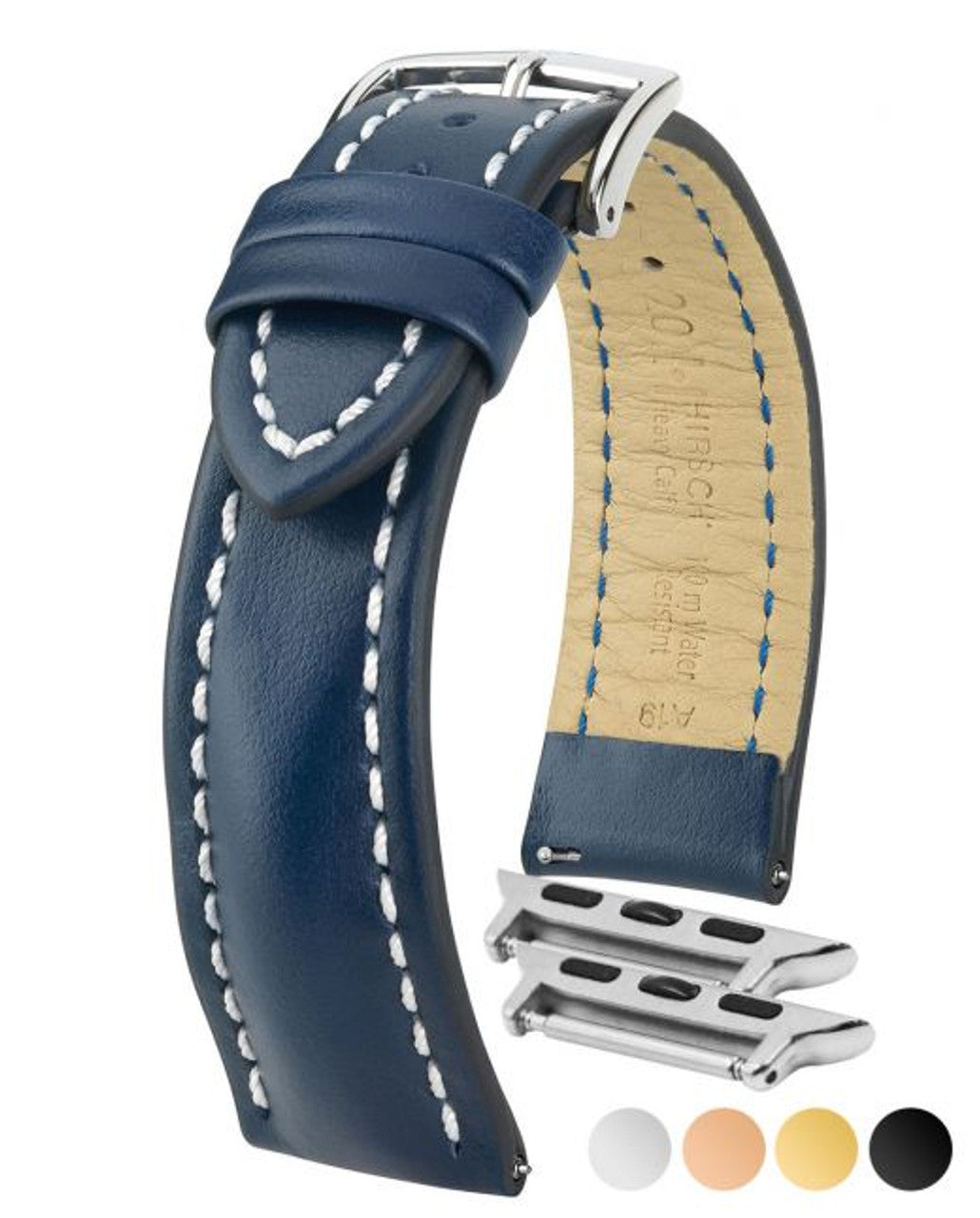 HIRSCH HEAVY CALF Water &amp; Scratch Resistant Calfskin Watch Band 014 75 - Blue