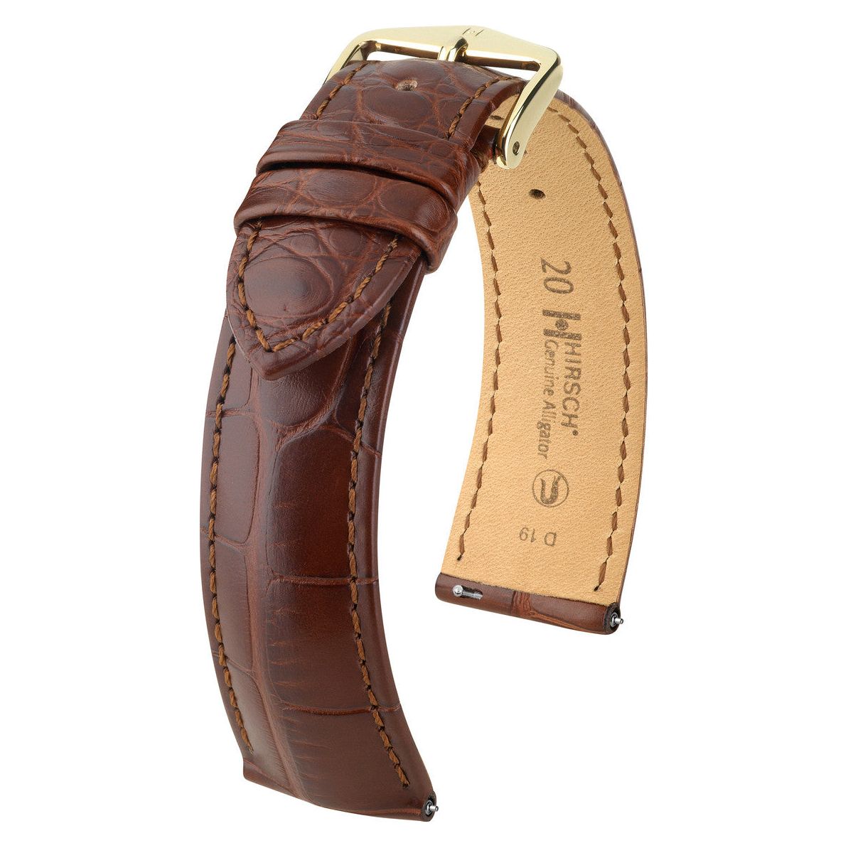 Brown HIRSCH DUKE Alligator Embossed Calfskin Watch Strap 010 28