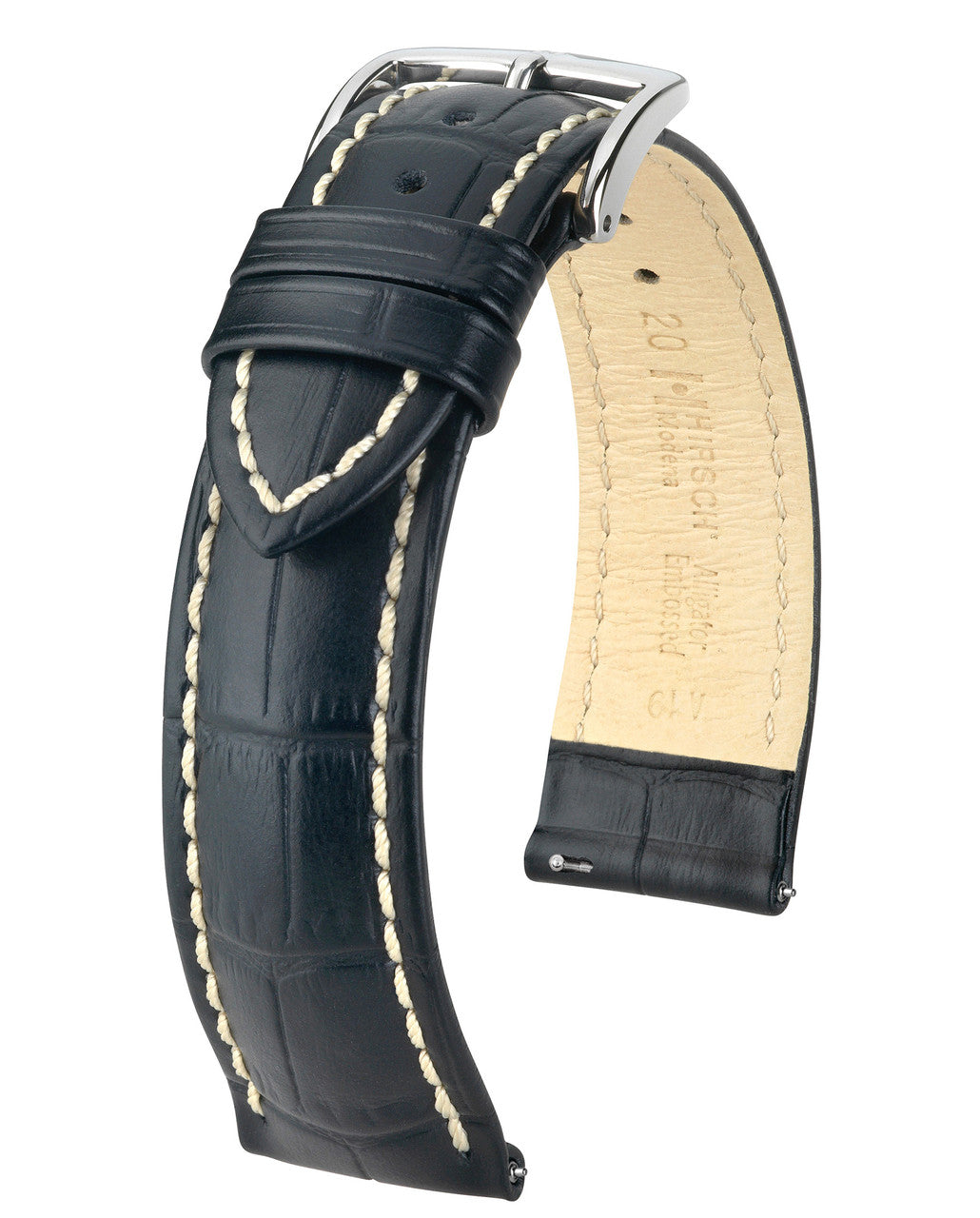Hirsch MODENA Alligator Embossed Calfskin Watch Band - Black