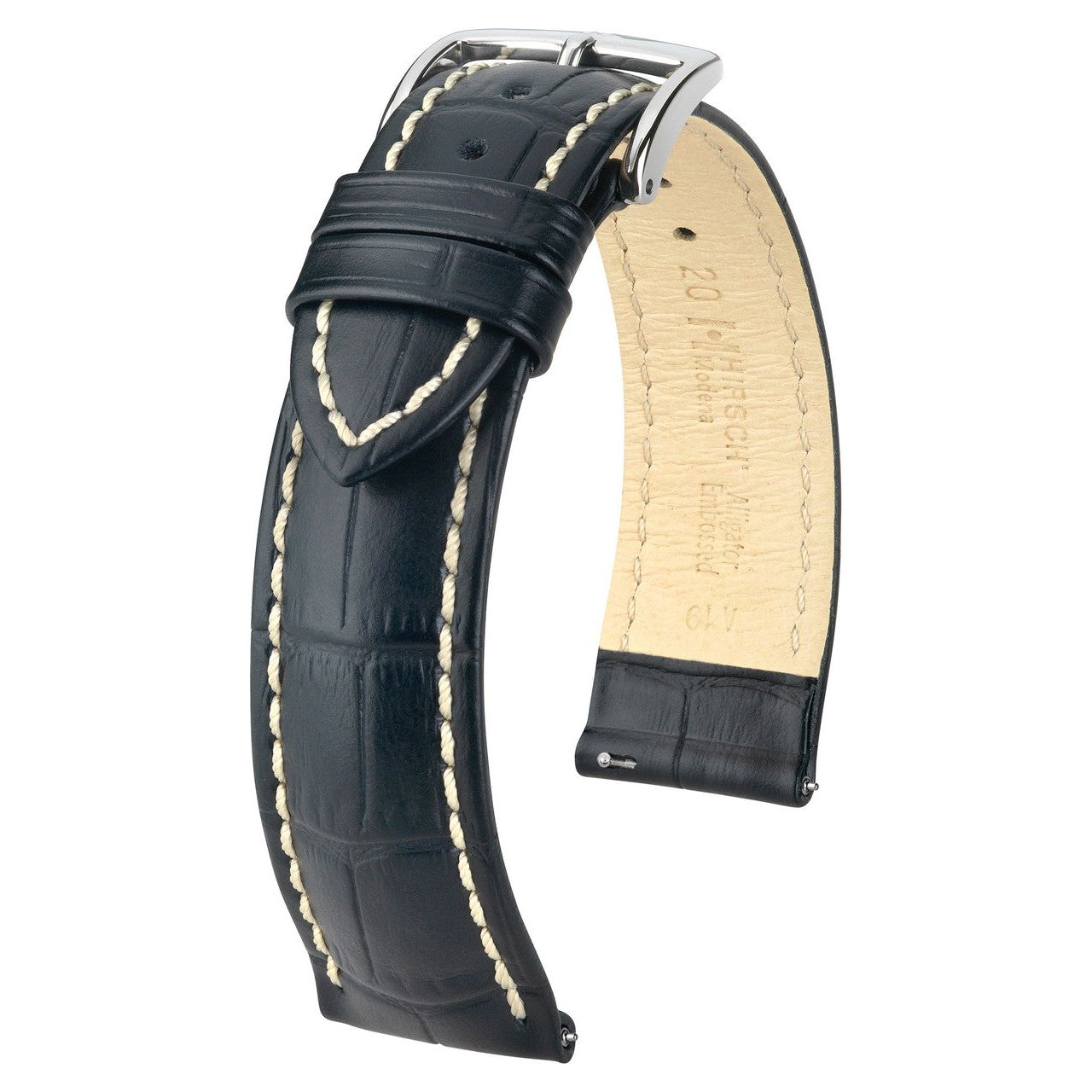 Black HIRSCH MODENA Alligator Embossed Calfskin Watch Band 1030 28