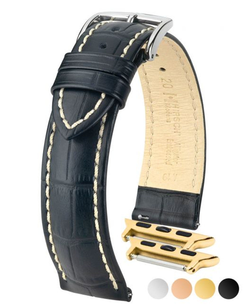 HIRSCH MODENA Alligator Embossed Calfskin Watch Band 1030 28 - Black