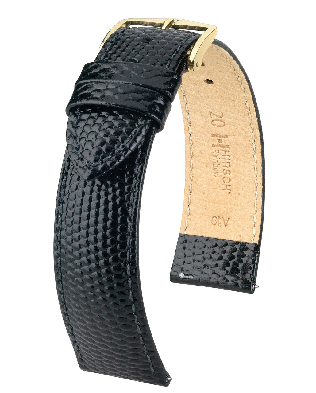 Hirsch RAINBOW Lizard Embossed Calfskin Watch Strap - Black