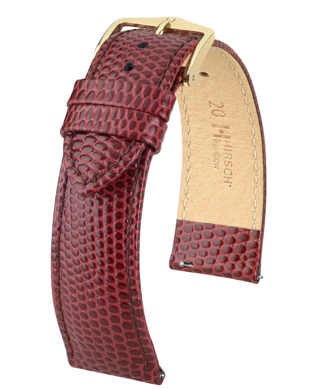Hirsch RAINBOW Lizard Embossed Calfskin Watch Strap - Burgundy