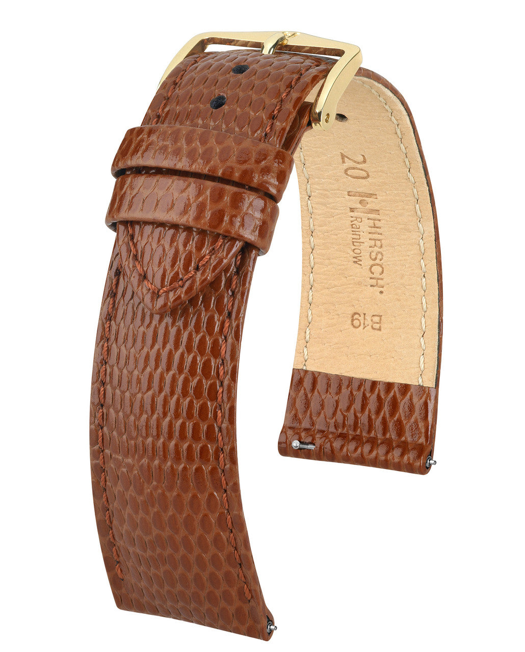Hirsch RAINBOW Lizard Embossed Calfskin Watch Strap - Gold Brown