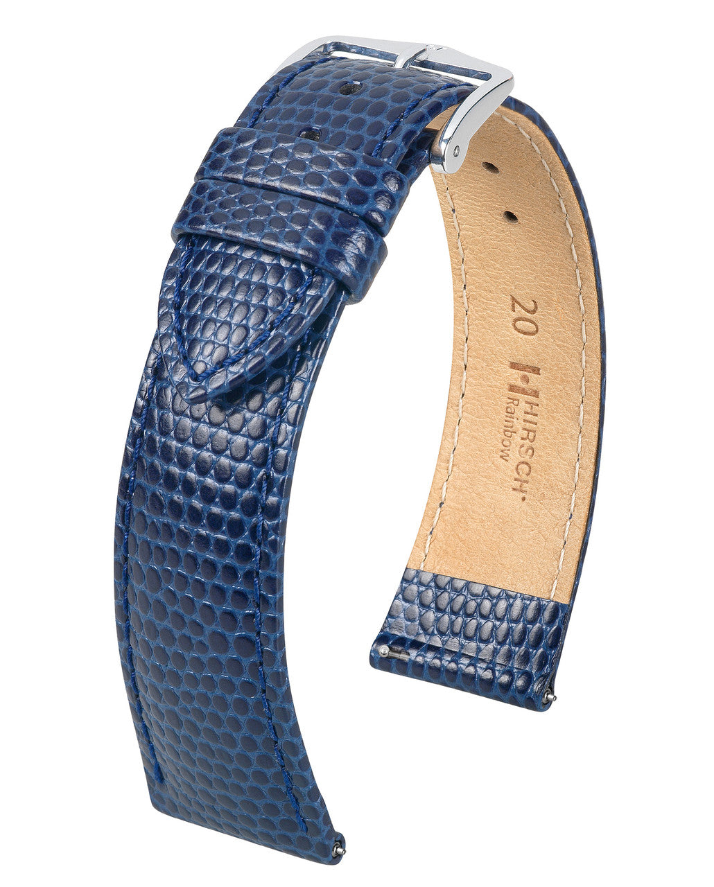 HIRSCH RAINBOW Lizard Embossed Calfskin Watch Strap 1230 26 - Blue