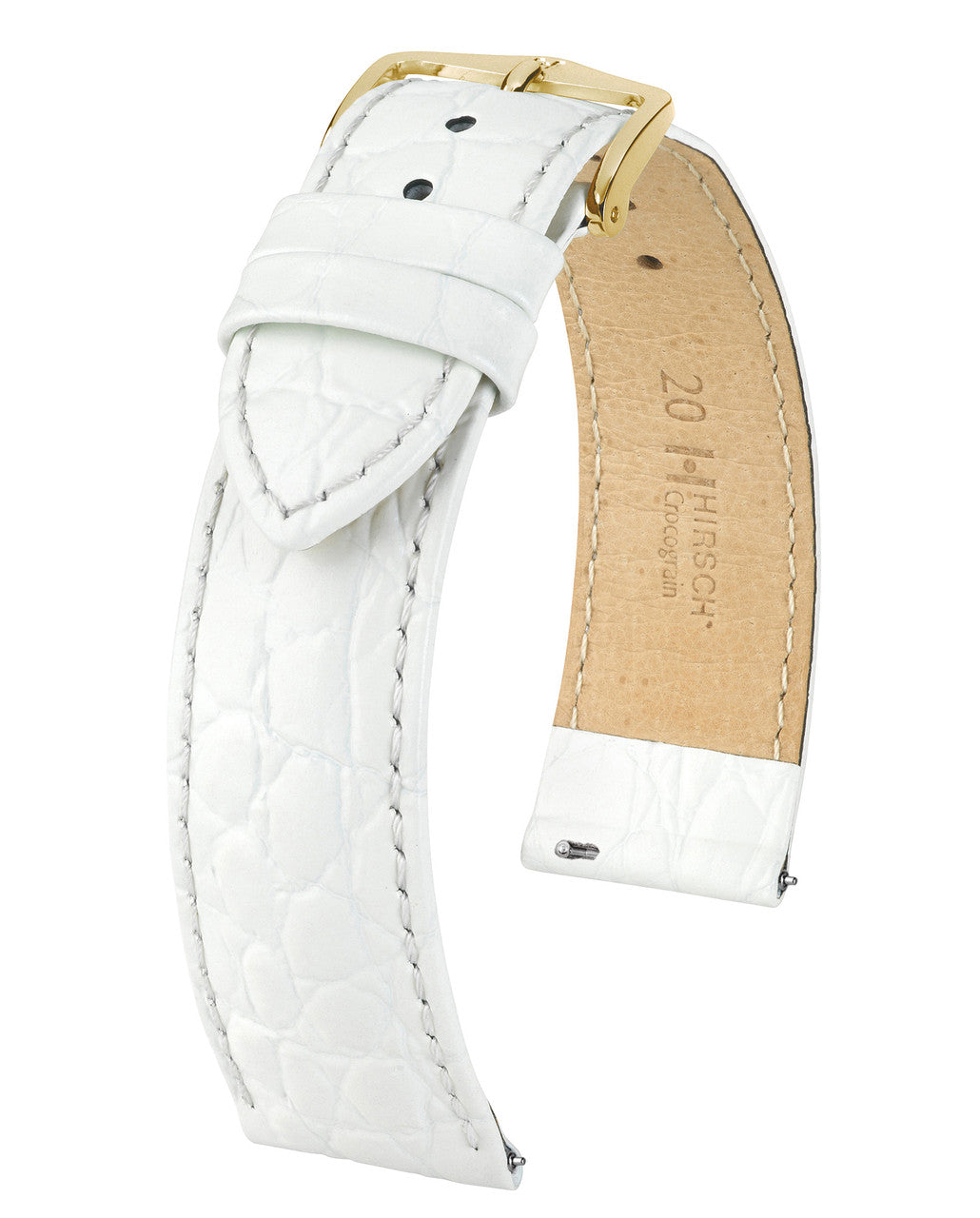 HIRSCH CROCOGRAIN Crocodile Embossed Shiny Calfskin Watch Strap 1230 28 - White