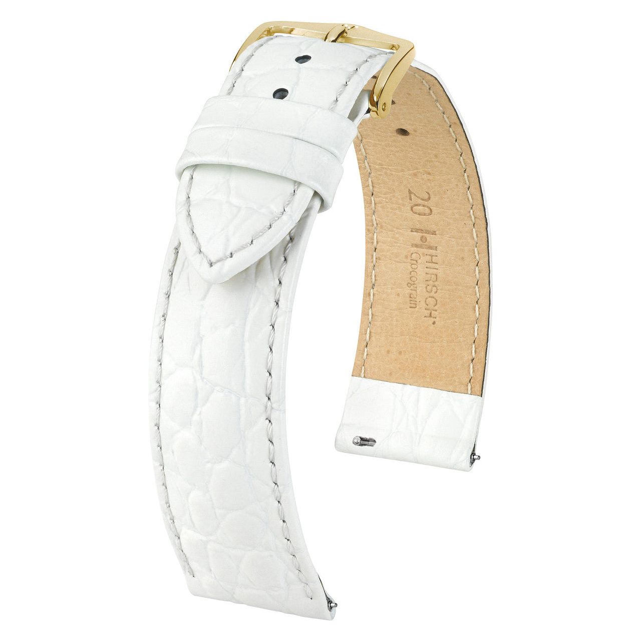 White Ladies HIRSCH CROCOGRAIN Crocodile Embossed Shiny Calfskin Watch Strap 1230 28