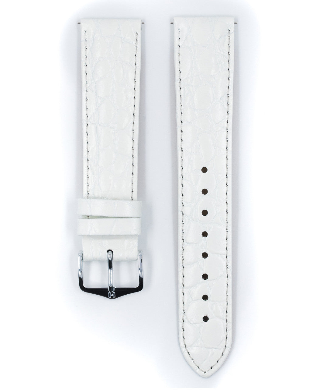 Hirsch CROCOGRAIN Crocodile Embossed Shiny Calfskin Watch Strap w/o Pins - White