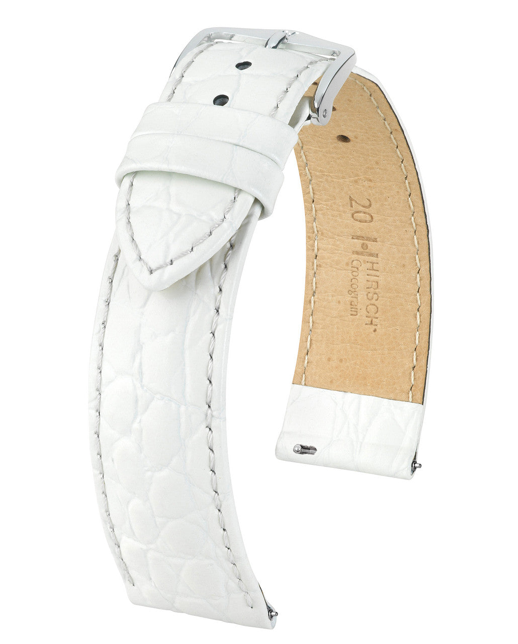 HIRSCH CROCOGRAIN Crocodile Embossed Shiny Calfskin Watch Strap 1232 28 - White