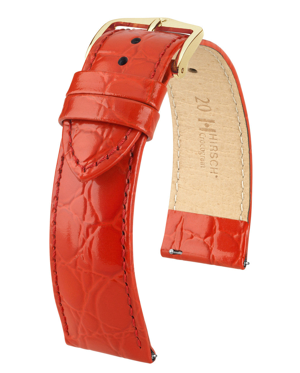 HIRSCH CROCOGRAIN Crocodile Embossed Shiny Calfskin Watch Strap 1230 28 - Red