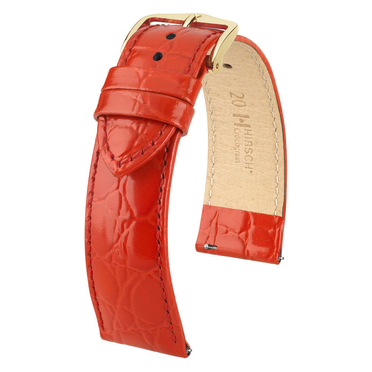 Red Ladies HIRSCH CROCOGRAIN Crocodile Embossed Shiny Calfskin Watch Strap 1230 28