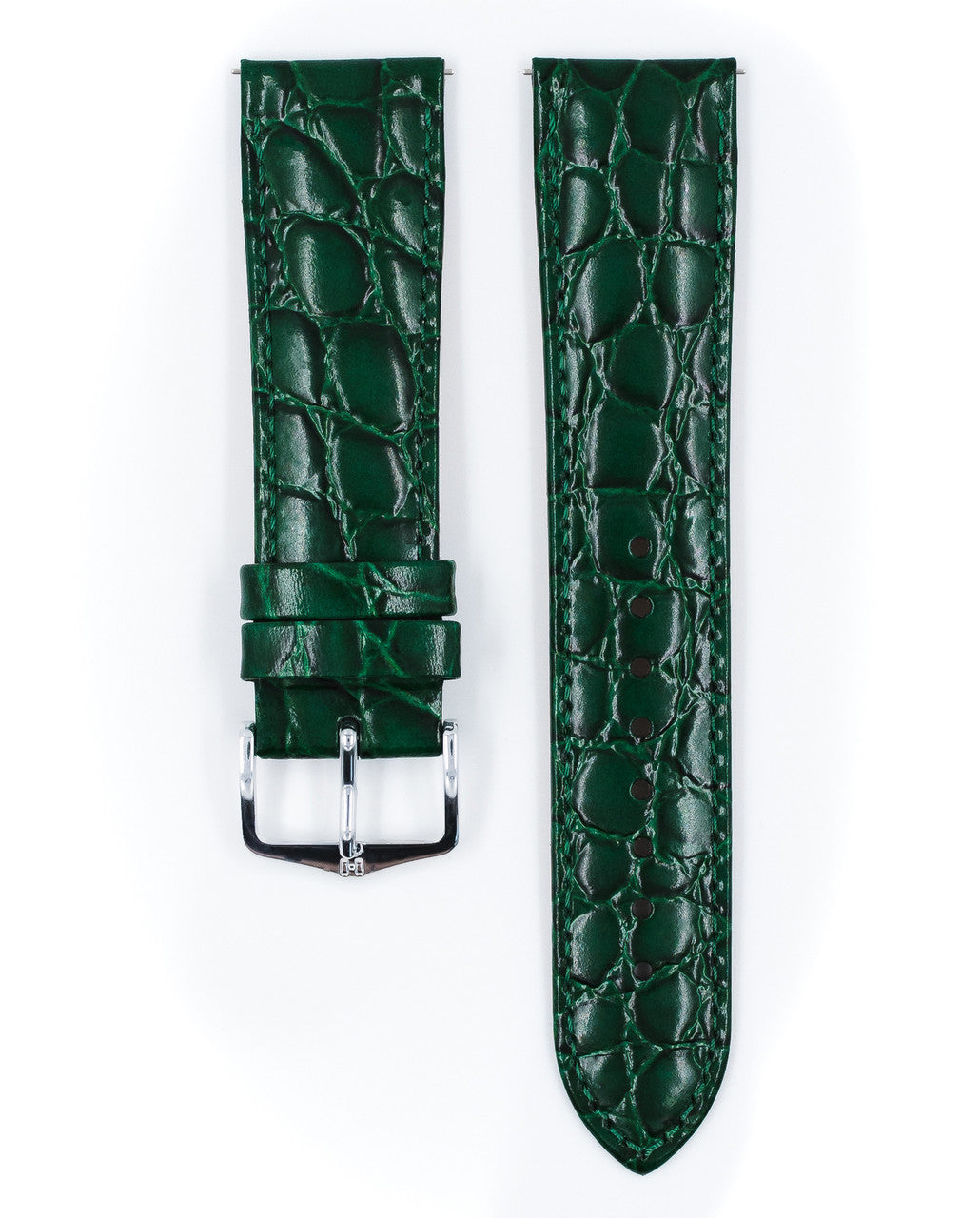 HIRSCH CROCOGRAIN Crocodile Embossed Shiny Calfskin Watch Strap 1230 28 - Green