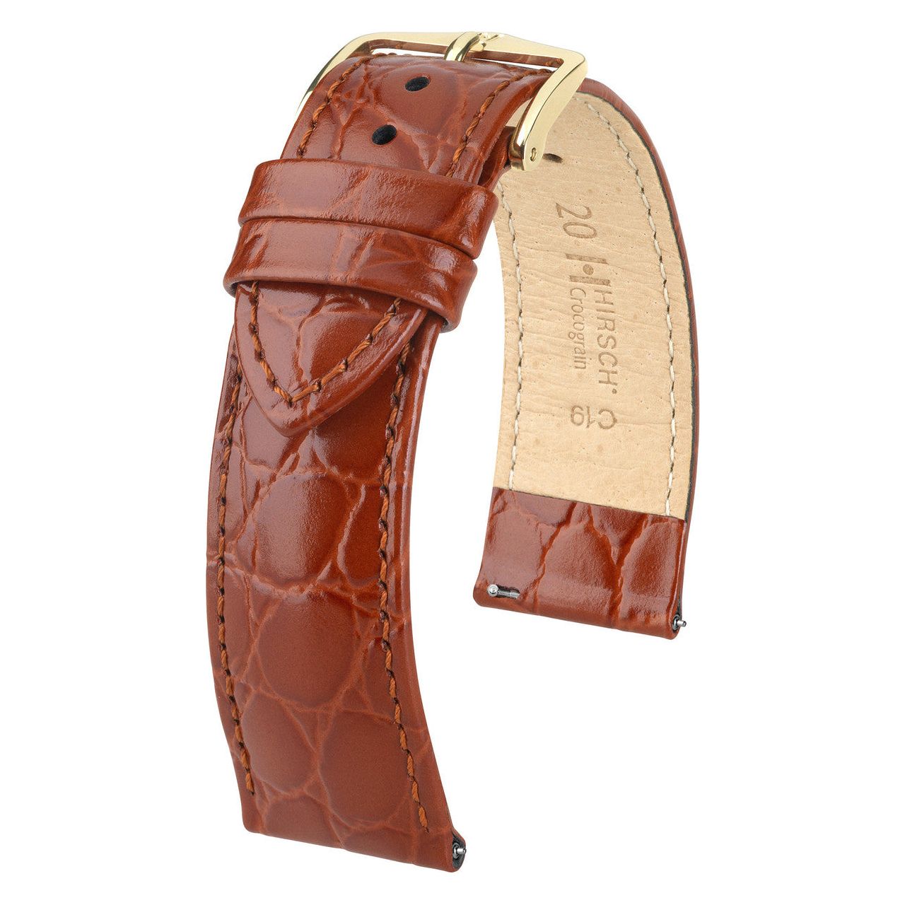 Gold Brown Ladies HIRSCH CROCOGRAIN Crocodile Embossed Shiny Calfskin Watch Strap 1230 28