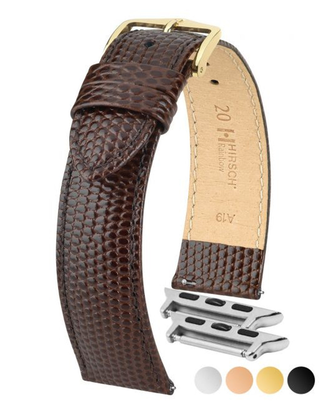 HIRSCH RAINBOW Lizard Embossed Calfskin Watch Strap 1232 26 - Brown