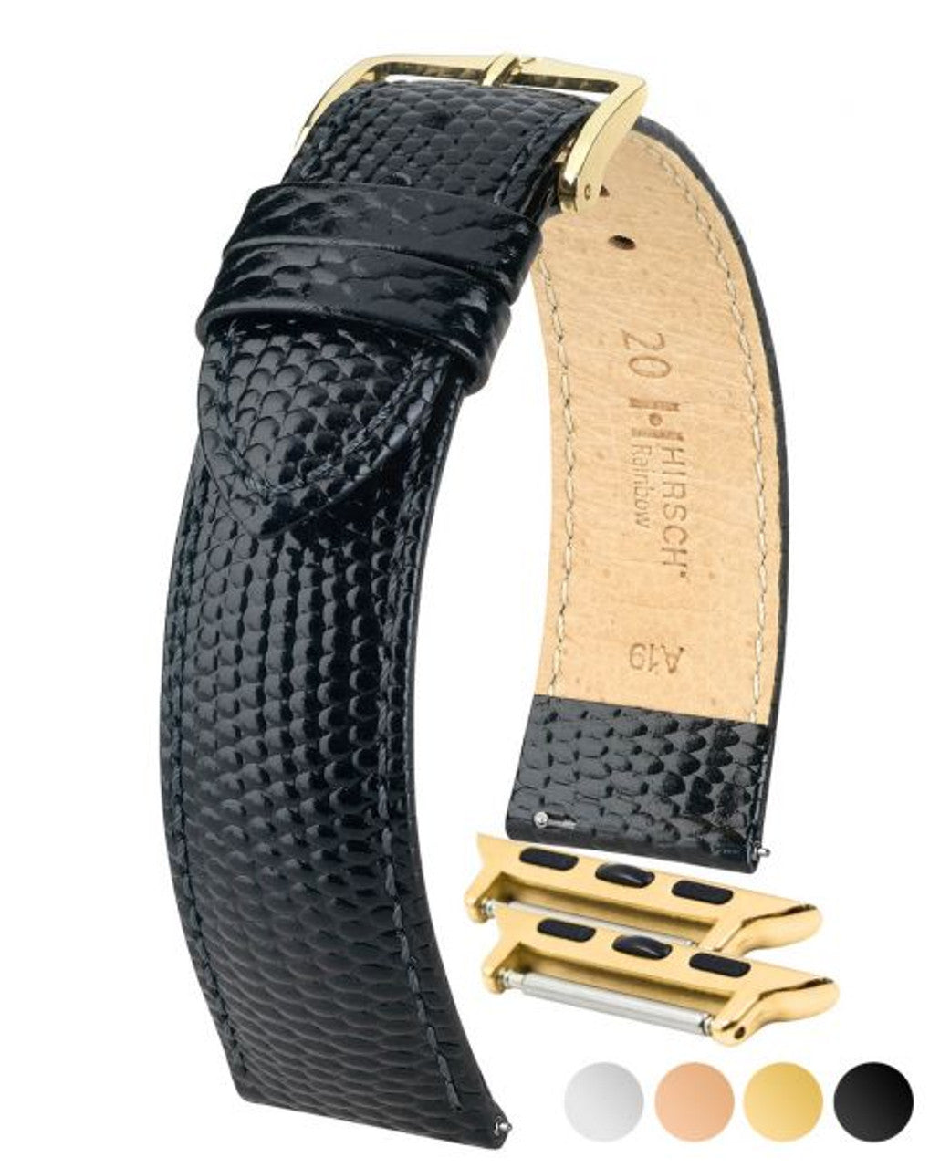 HIRSCH RAINBOW Lizard Embossed Calfskin Watch Strap 1232 26 - Black