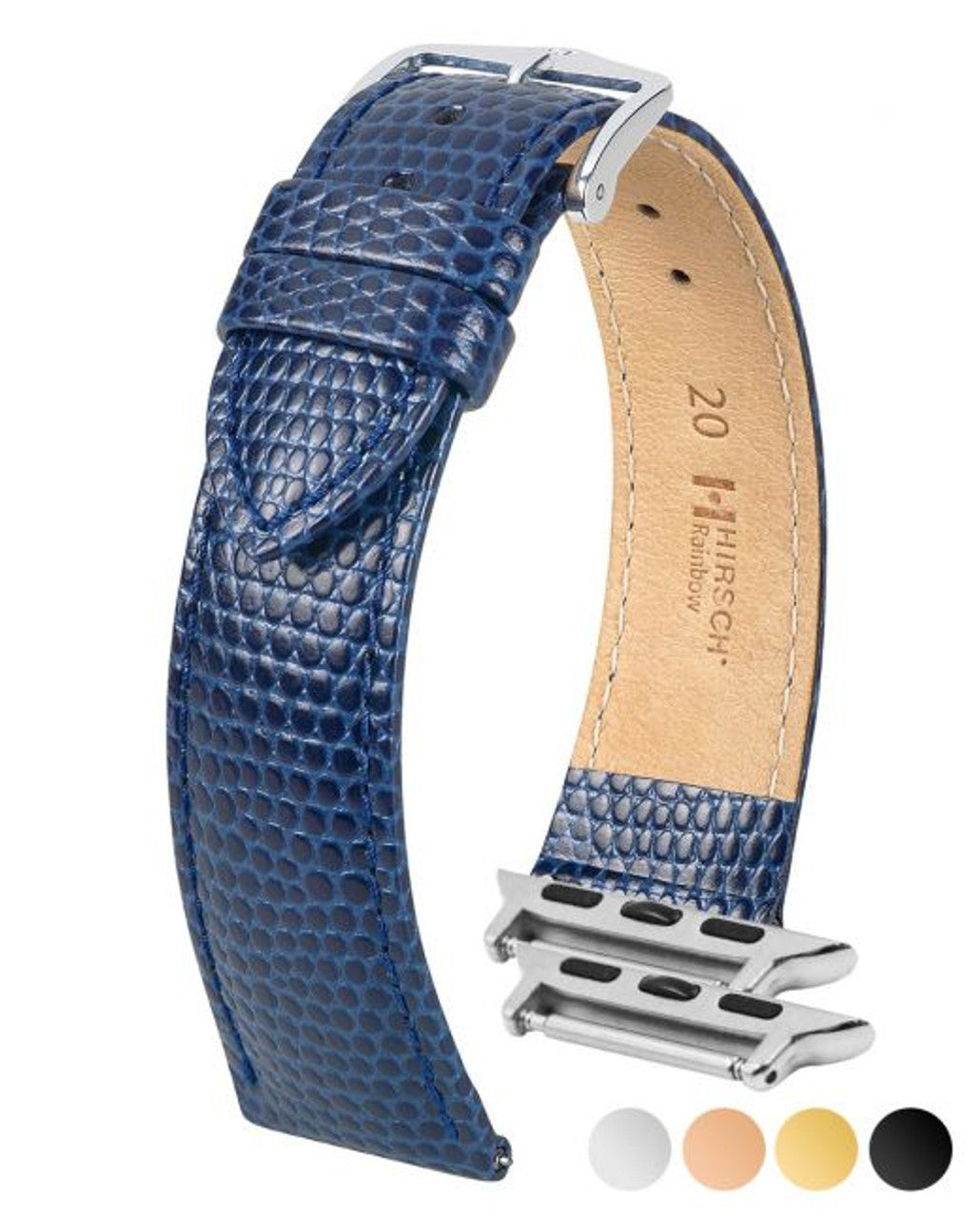 HIRSCH RAINBOW Lizard Embossed Calfskin Watch Strap 1230 26 - Blue