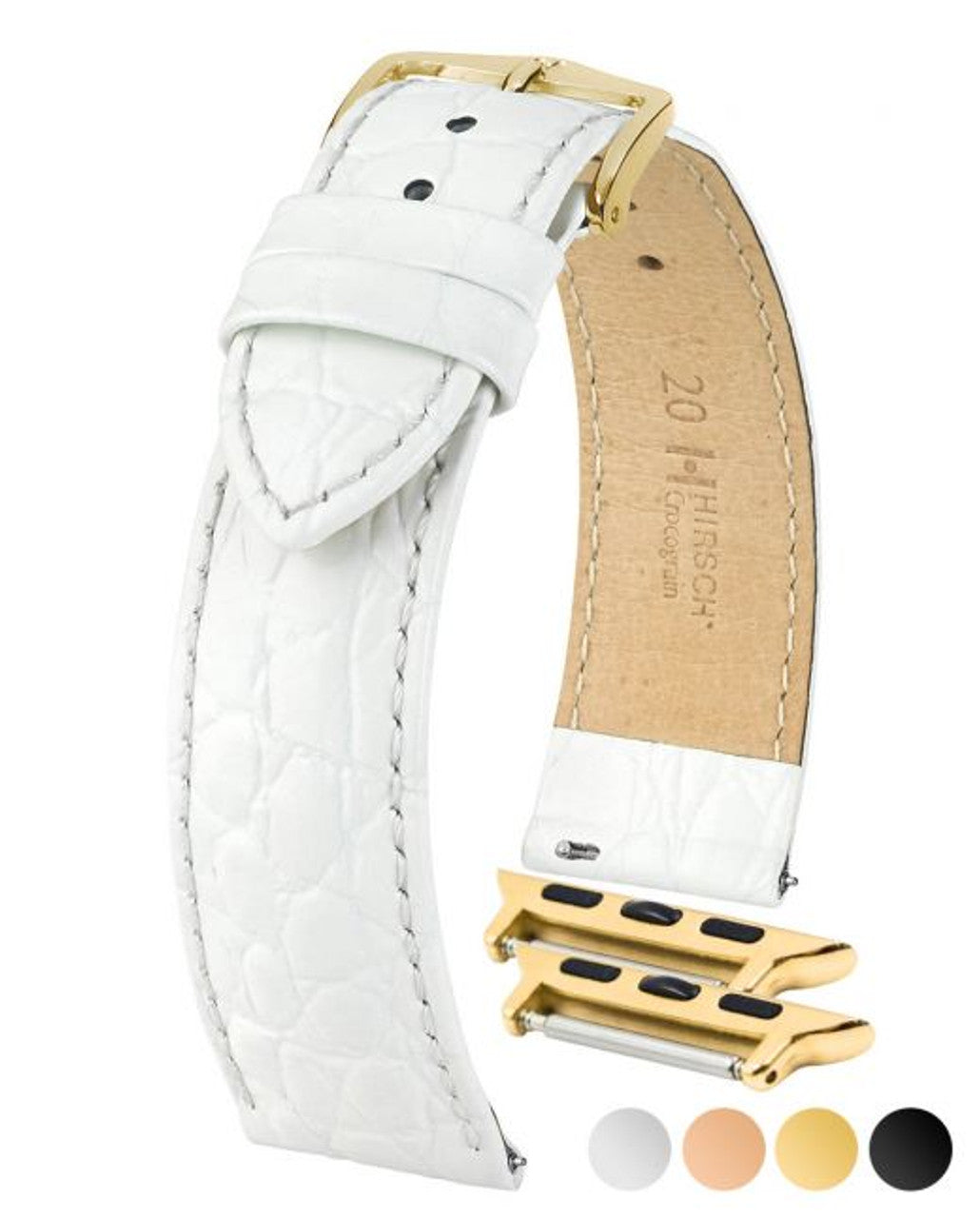 HIRSCH CROCOGRAIN Crocodile Embossed Shiny Calfskin Watch Strap 1232 28 - White