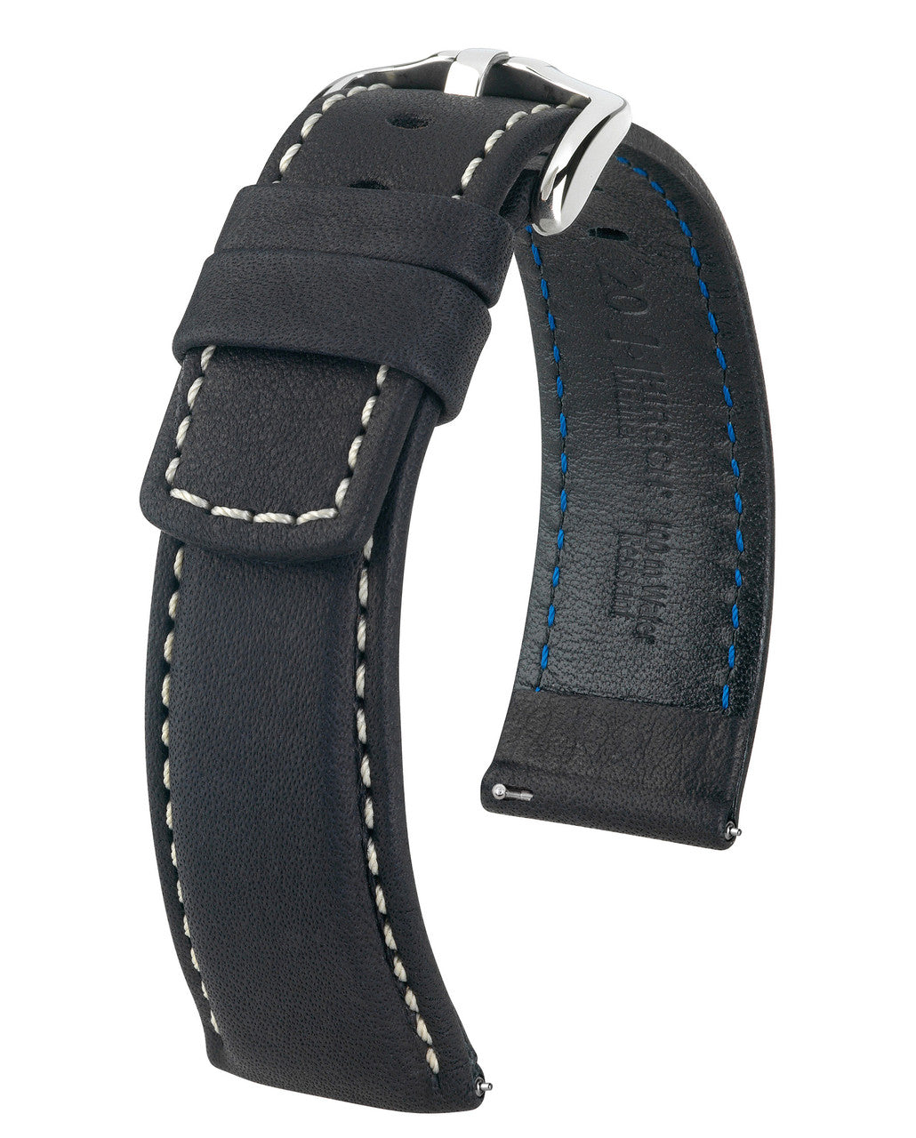 HIRSCH MARINER Water Resistant Saddle Leather Watchband 1450 21 - Black