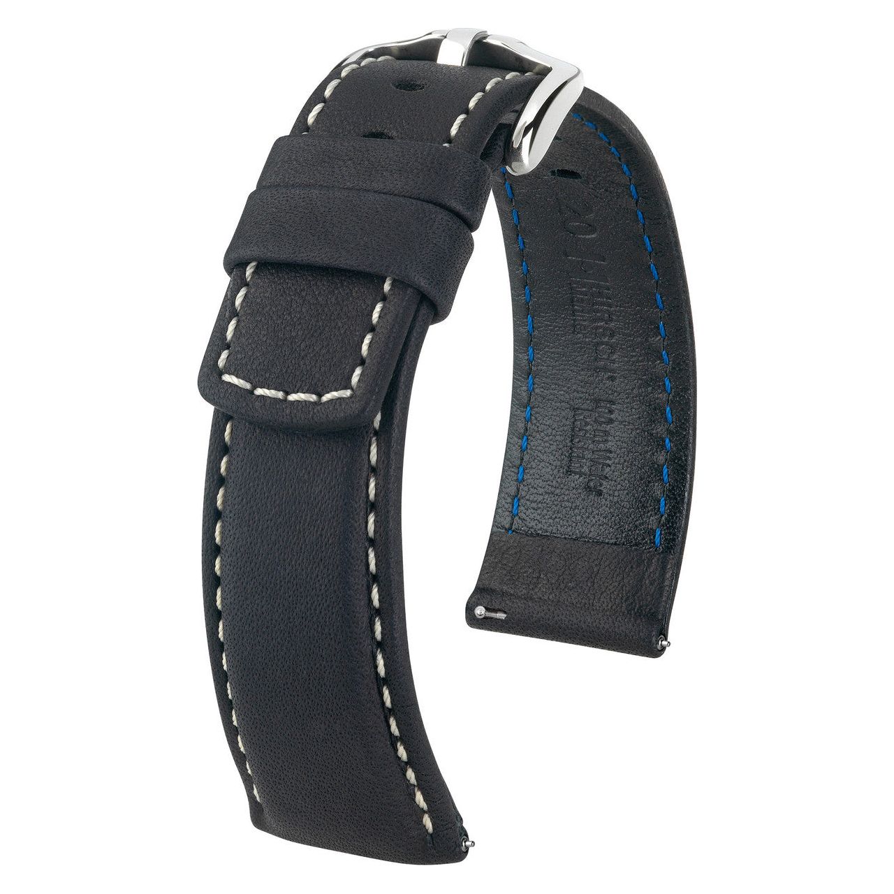 Black HIRSCH MARINER Water Resistant Saddle Leather Watchband 1450 21