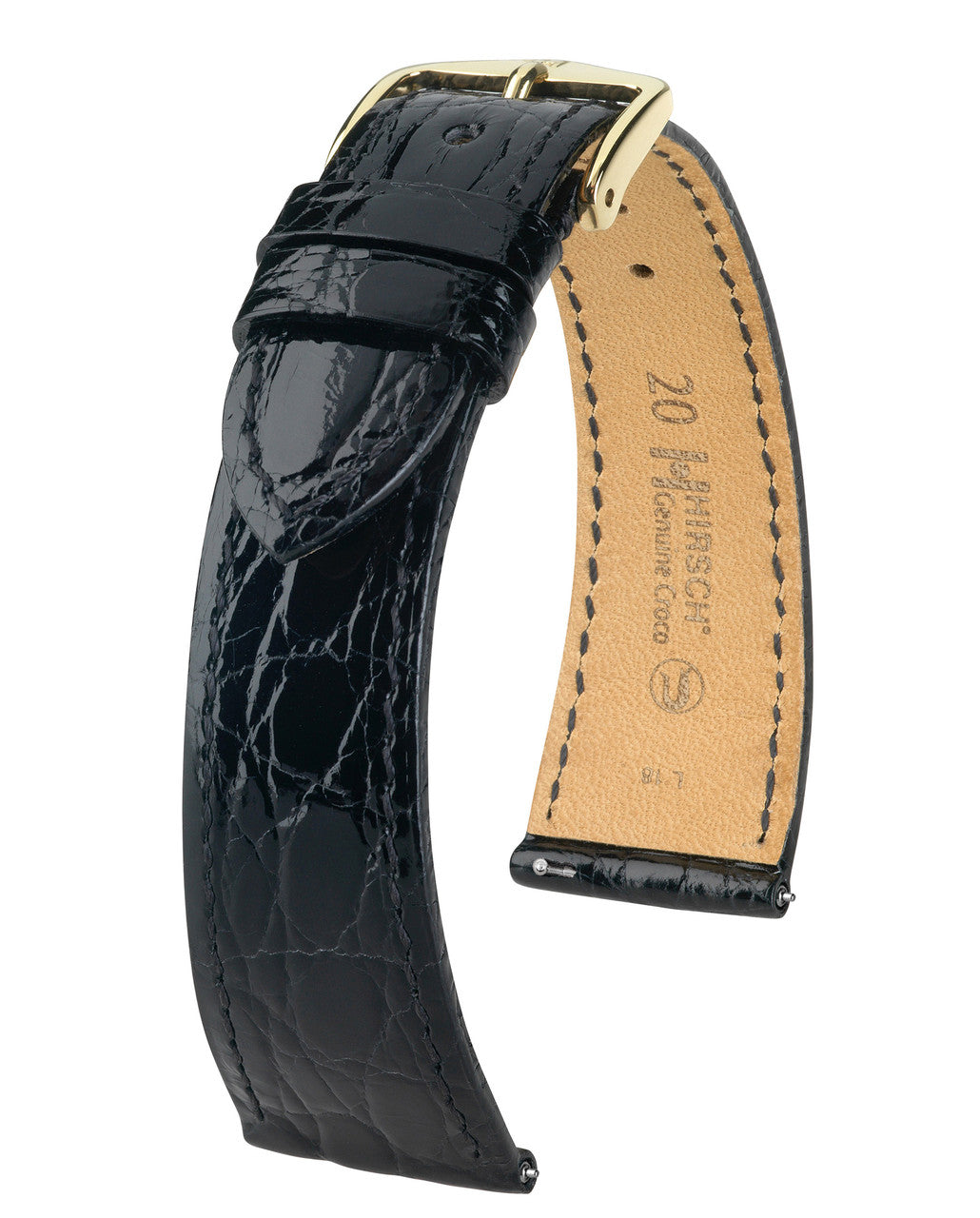 HIRSCH GENUINE CROCO Shiny Watch Strap 1890 08 - Black