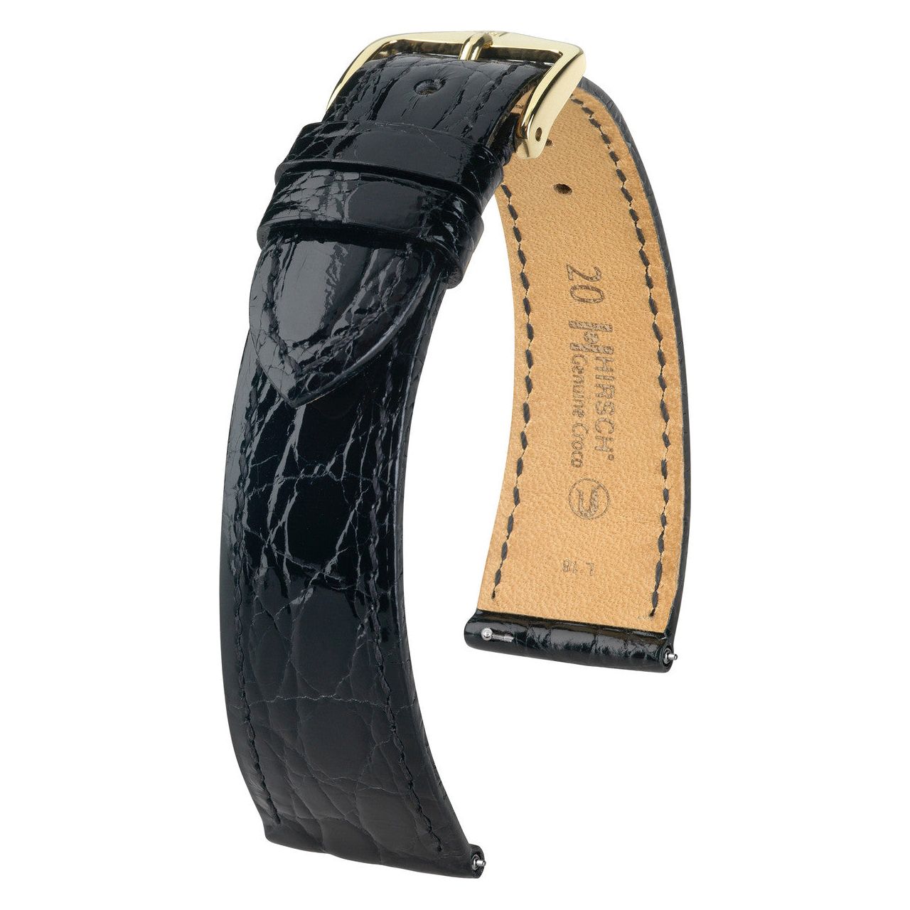 Black Ladies HIRSCH GENUINE CROCO Shiny Watch Strap 1890 08