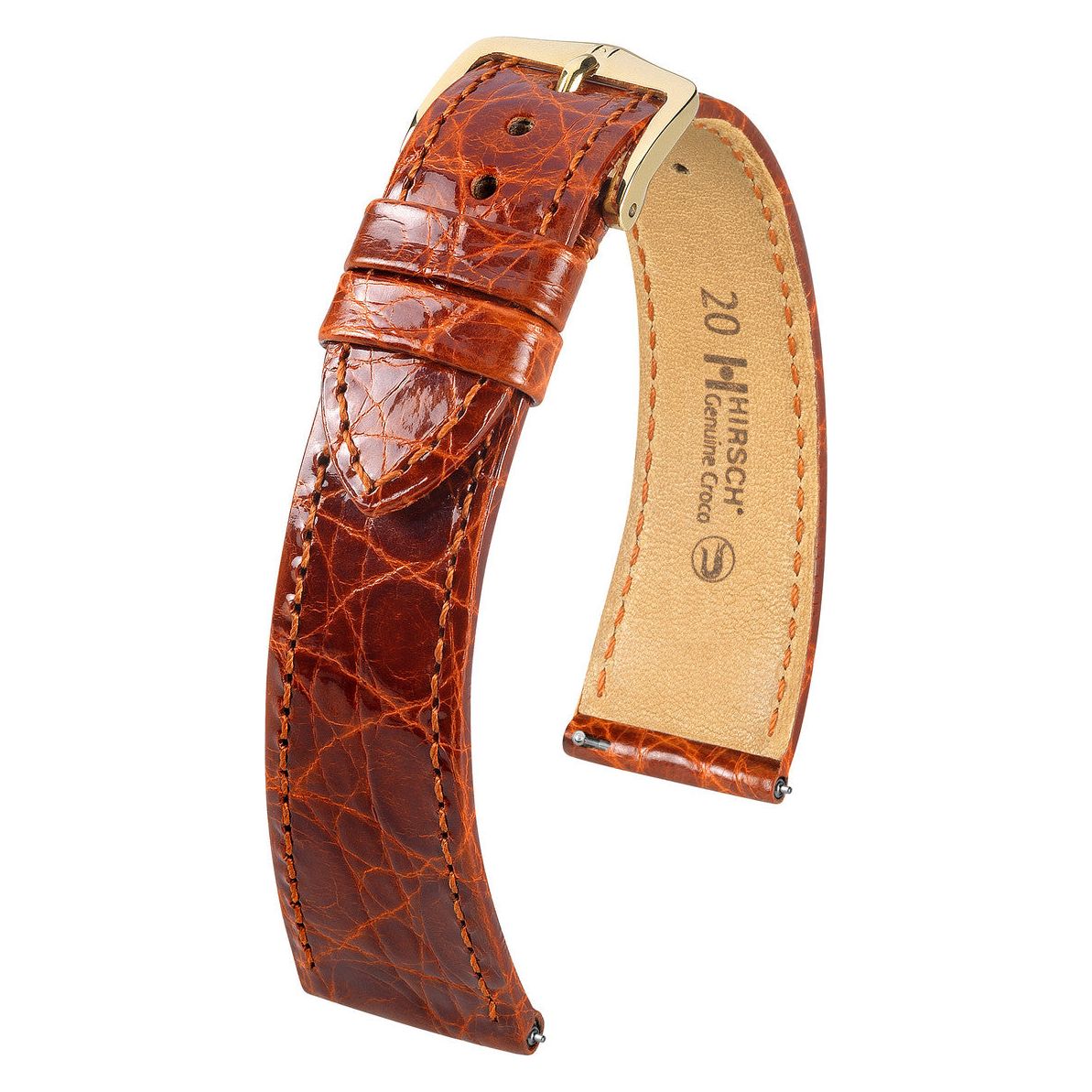 Gold Brown Ladies HIRSCH GENUINE CROCO Shiny Watch Strap 1890 08