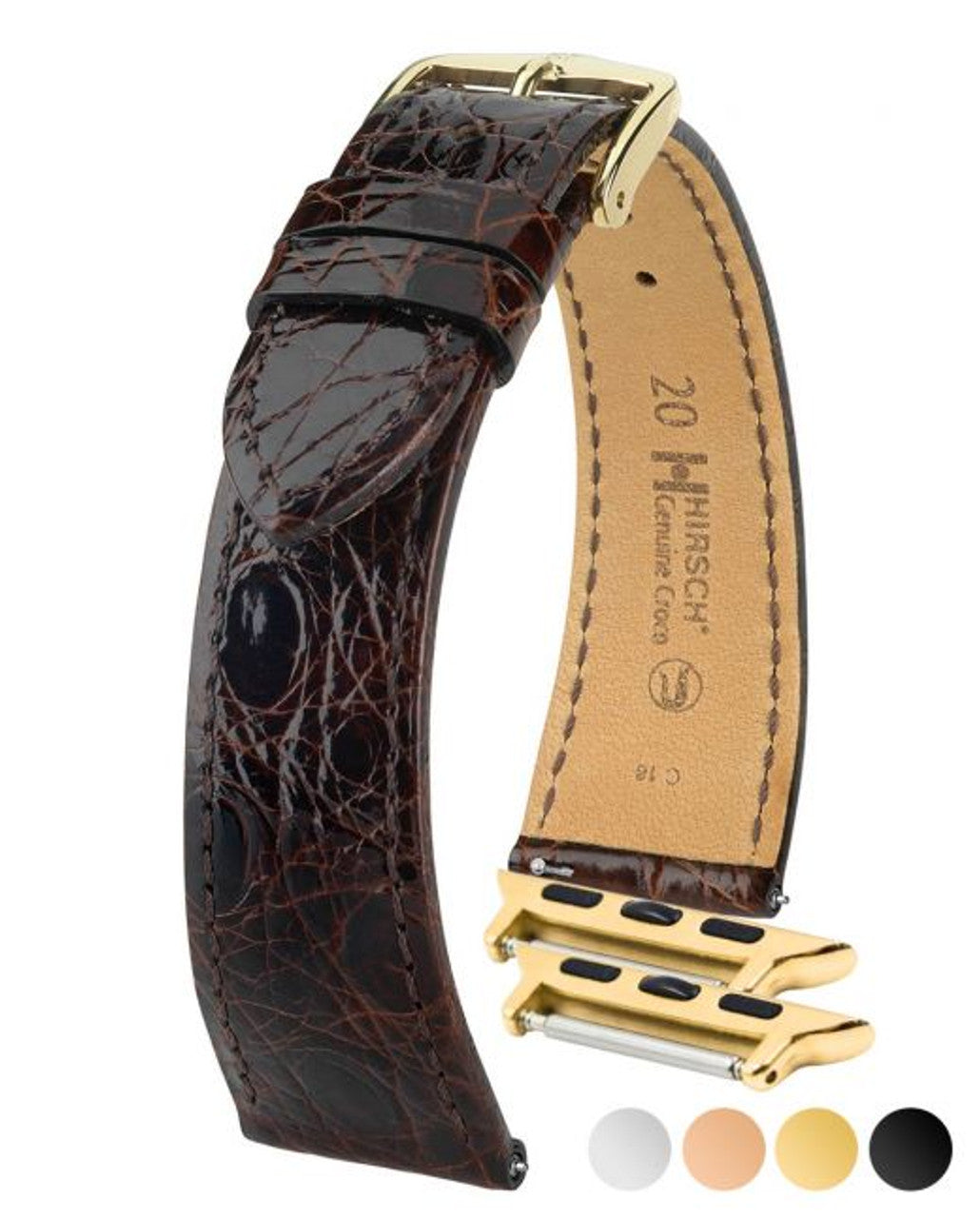 HIRSCH GENUINE CROCO Shiny Watch Strap 1892 08 - Gold Brown