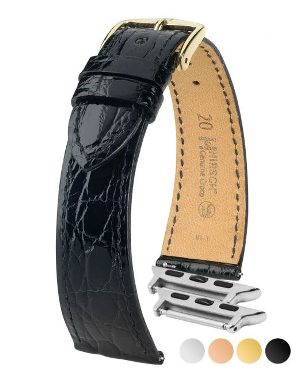 HIRSCH GENUINE CROCO Shiny Watchband 018 08 - Black