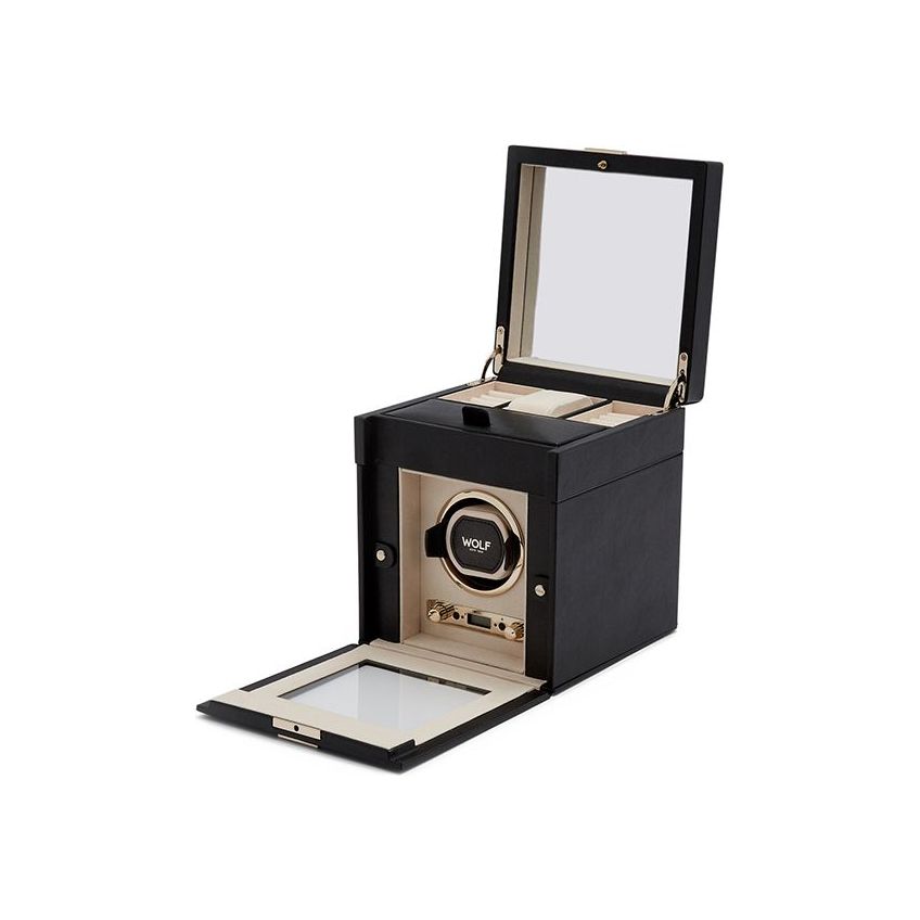 WOLF - Palermo Single Watch Winder With Jewelry Storage, Black Anthracite