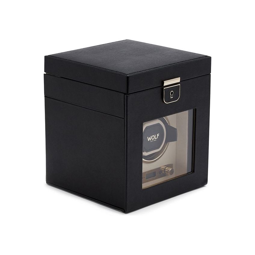 WOLF - Palermo Single Watch Winder With Jewelry Storage, Black Anthracite