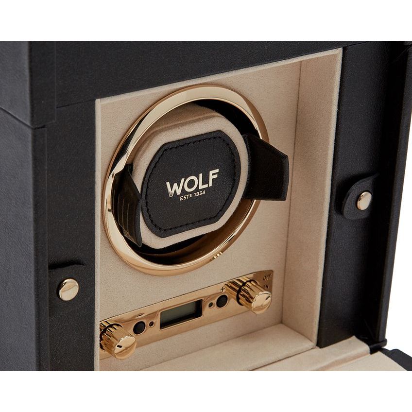 WOLF - Palermo Single Watch Winder With Jewelry Storage, Black Anthracite