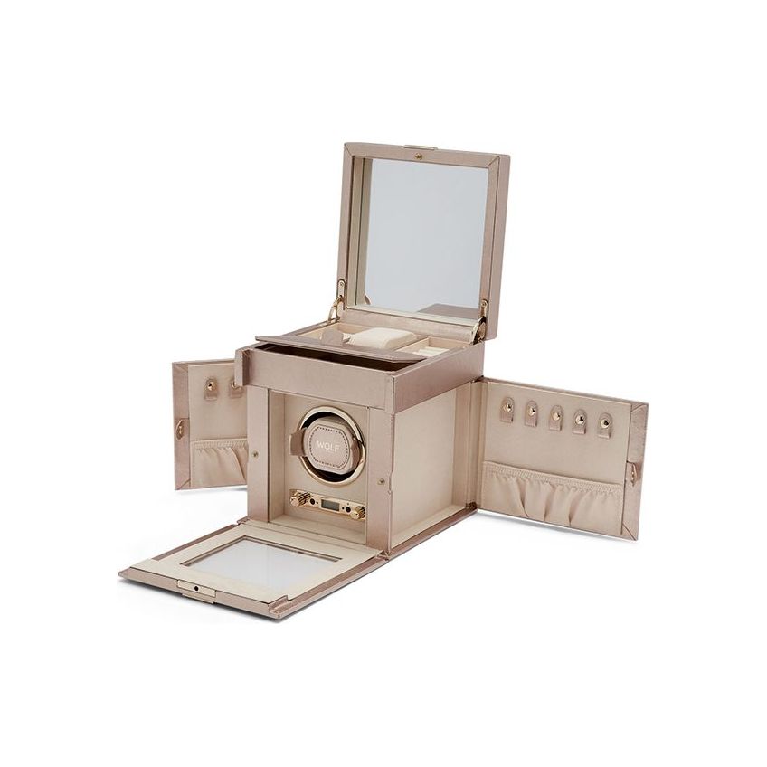 WOLF - Palermo Single Watch Winder With Jewelry Storage, Rose Gold