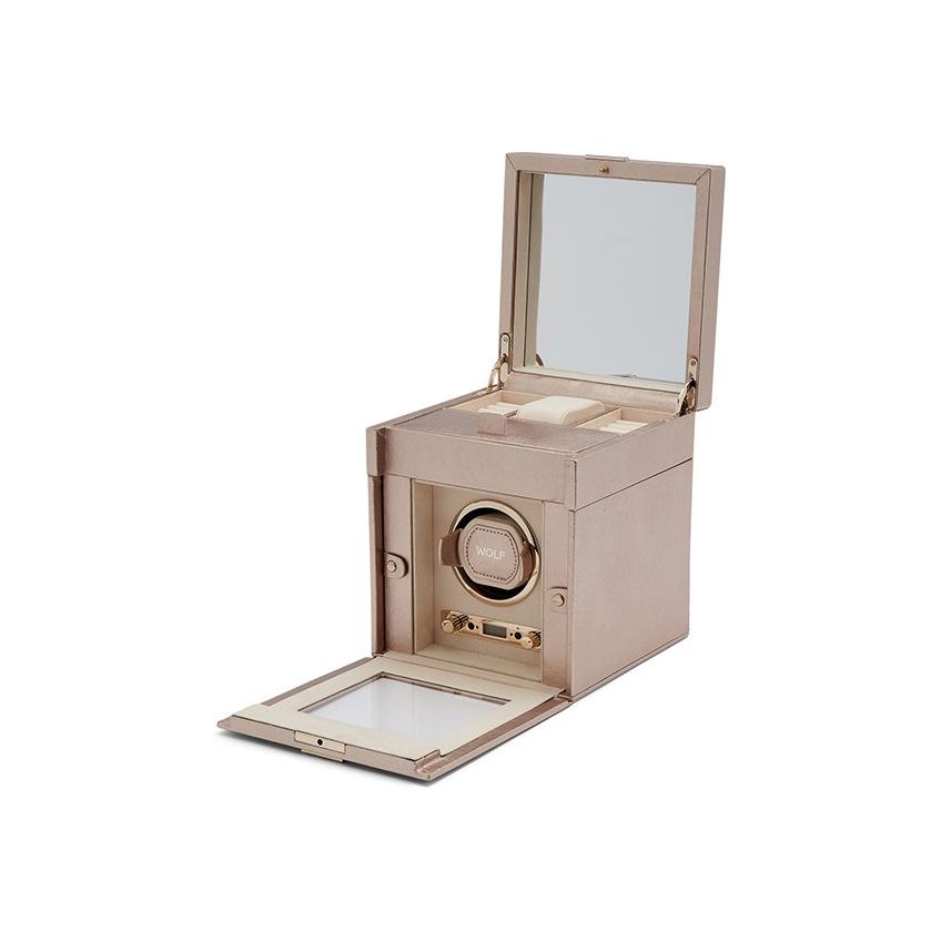 WOLF - Palermo Single Watch Winder With Jewelry Storage, Rose Gold