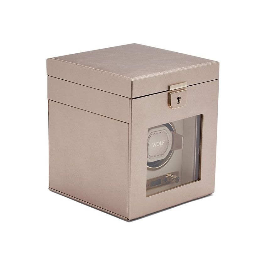 WOLF - Palermo Single Watch Winder With Jewelry Storage, Rose Gold