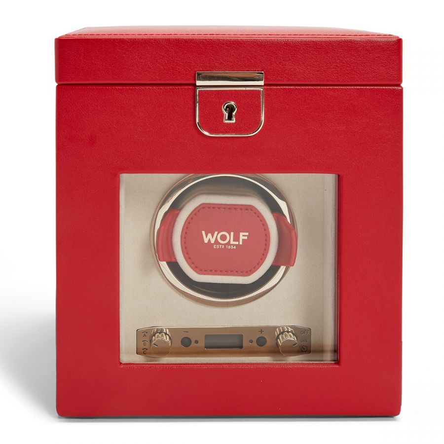 WOLF - Palermo Single Watch Winder With Jewelry Storage, Red