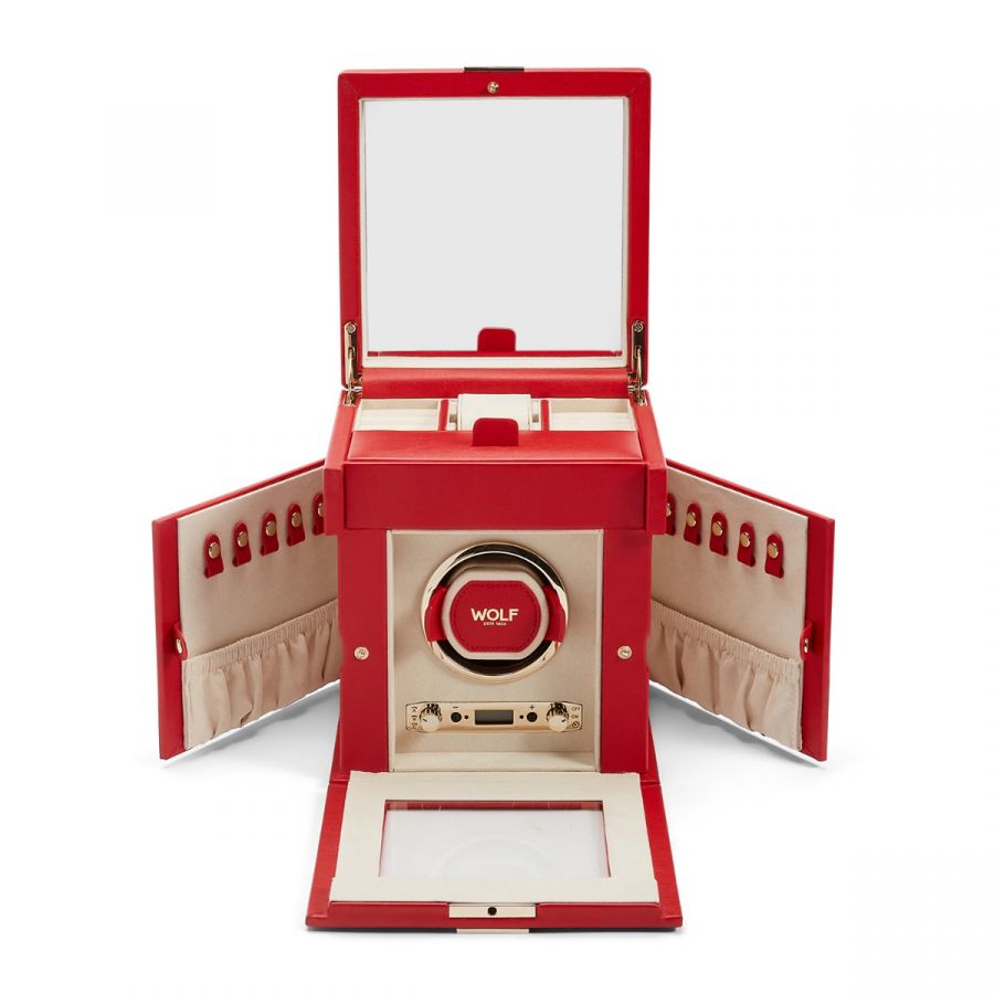 WOLF - Palermo Single Watch Winder With Jewelry Storage, Red