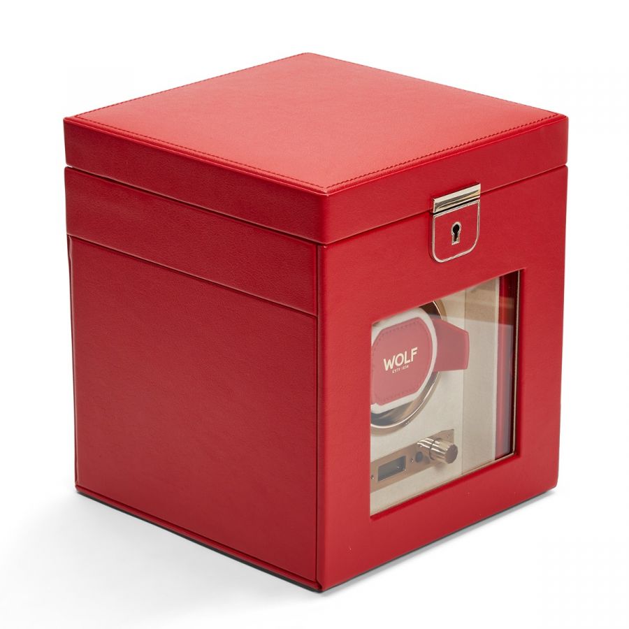 WOLF - Palermo Single Watch Winder With Jewelry Storage, Red