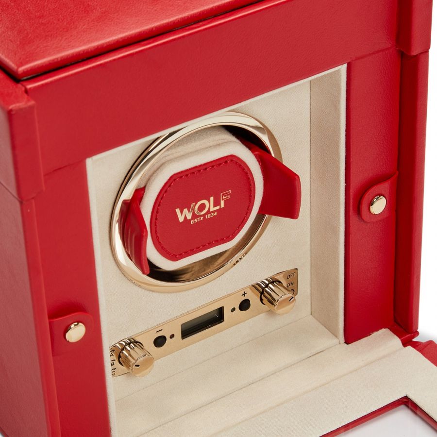 WOLF - Palermo Single Watch Winder With Jewelry Storage, Red