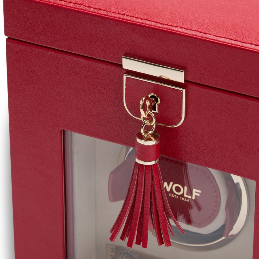 WOLF - Palermo Single Watch Winder With Jewelry Storage, Red