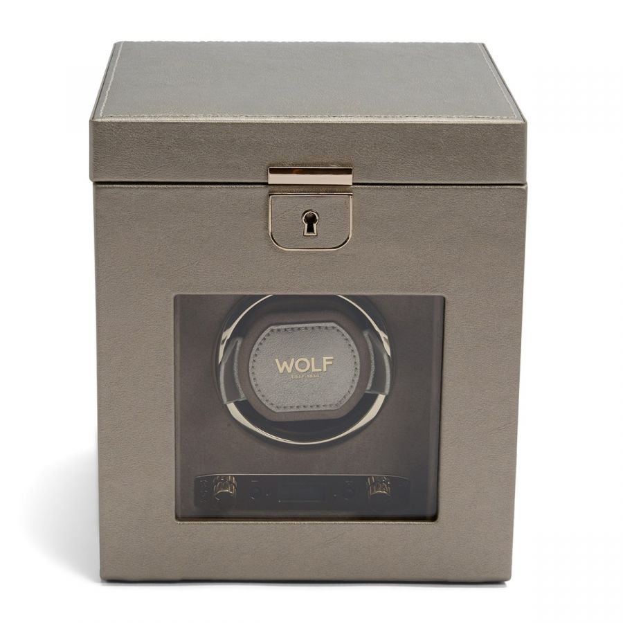 WOLF - Palermo Single Watch Winder With Jewelry Storage, Pewter