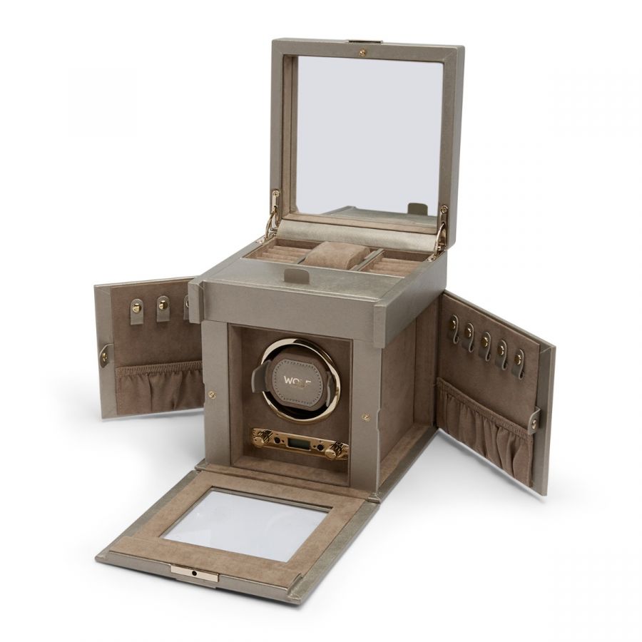 WOLF - Palermo Single Watch Winder With Jewelry Storage, Pewter