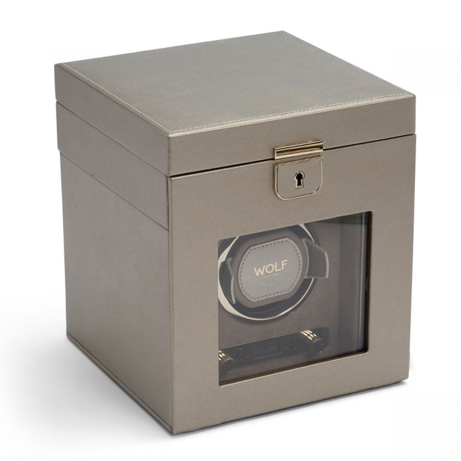 WOLF - Palermo Single Watch Winder With Jewelry Storage, Pewter