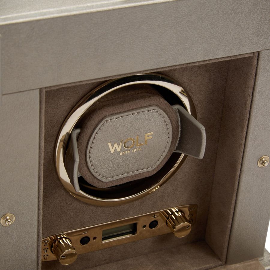 WOLF - Palermo Single Watch Winder With Jewelry Storage, Pewter