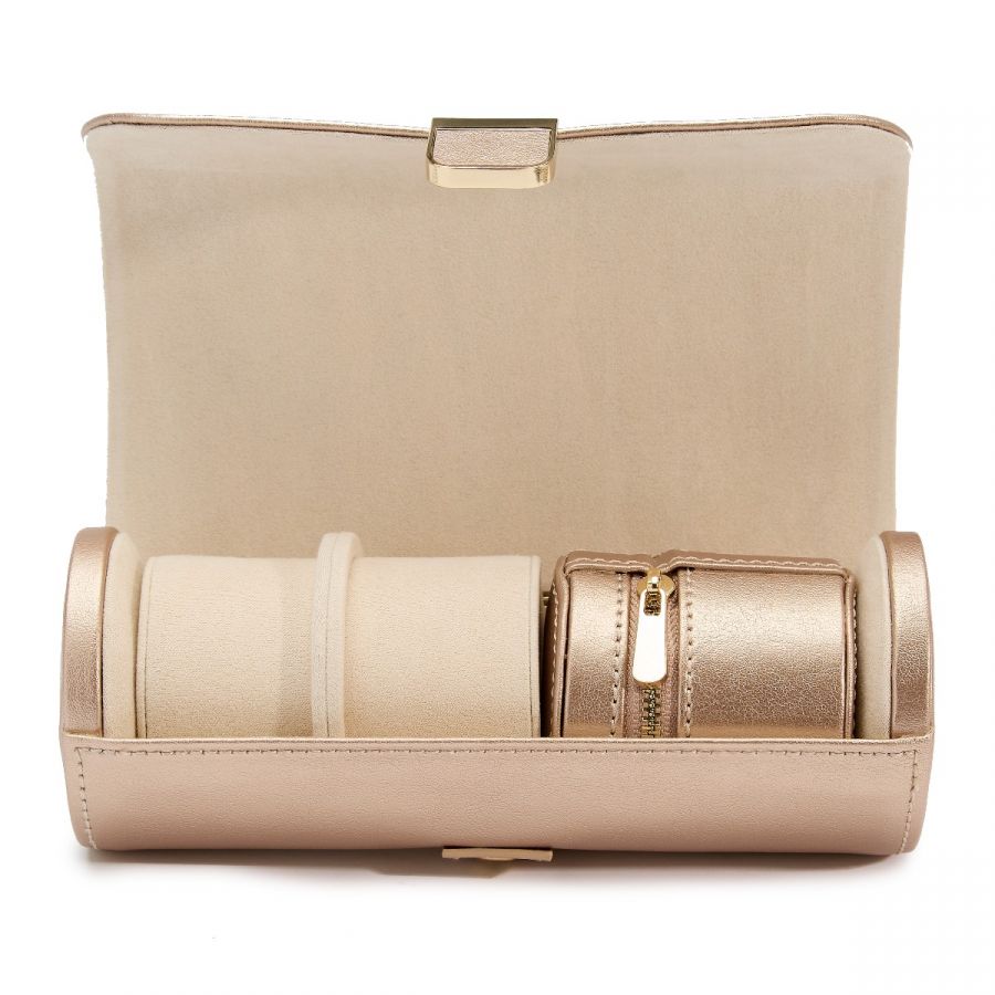 WOLF - Palermo Double Watch Roll With Jewelry Pouch, Rose Gold