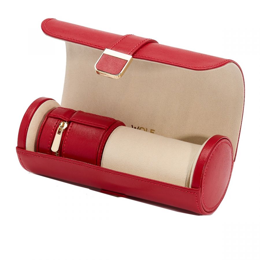 WOLF - Palermo Double Watch Roll With Jewelry Pouch, Red